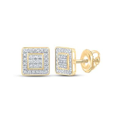 10K YELLOW GOLD ROUND DIAMOND SQUARE EARRINGS 1/6 CTTW