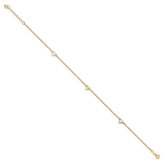 Thumbnail: 14k Diamond-cut Hearts 9in Plus 1in ext Anklet