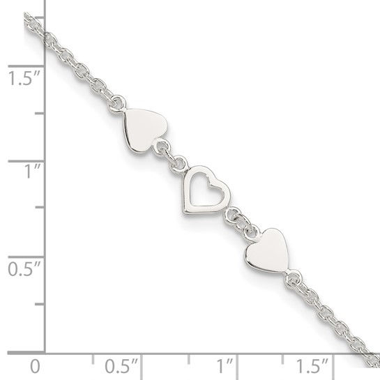 Thumbnail: Sterling Silver 8 inch Plus 1in ext.Heart Link Anklet
