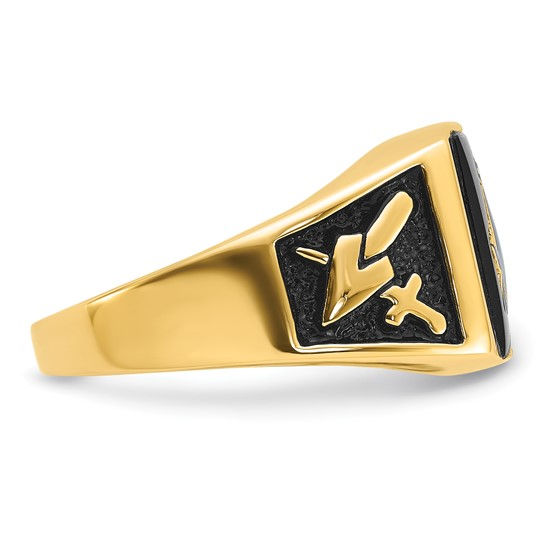 Thumbnail: 14k Men's Polished and Textured with Black Enamel and Onyx Masonic Ring