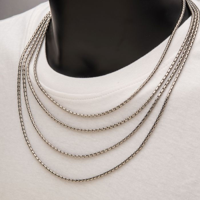 Thumbnail: 3mm Steel Boston Link Chain Necklace
