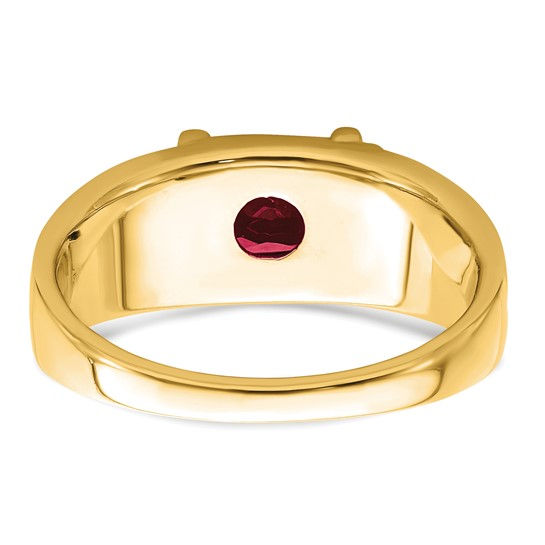 Thumbnail: 14k Emerald-cut Created Ruby and Diamond Mens Ring