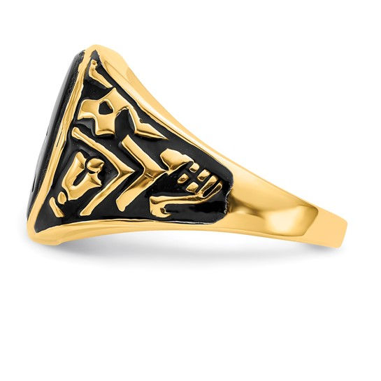 Thumbnail: 14k Men's Polished and Textured with Black Enamel and Oval Onyx Masonic Ring