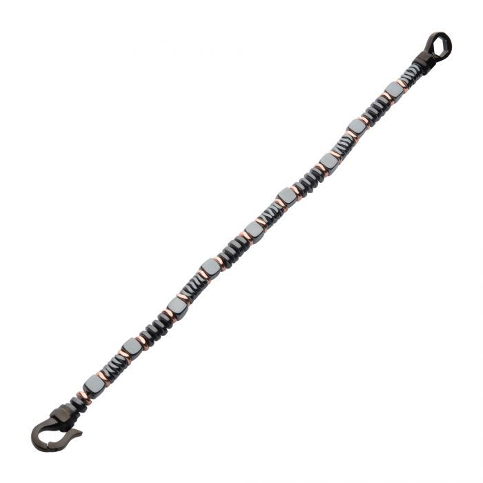 Thumbnail: Black & Rose Gold Hematite Beads Bracelet with Hinged Steel Hook Clasp