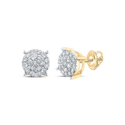 14K YELLOW GOLD ROUND DIAMOND CLUSTER EARRINGS 3/8 CTTW