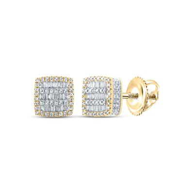 10K YELLOW GOLD BAGUETTE DIAMOND SQUARE EARRINGS 3/4 CTTW