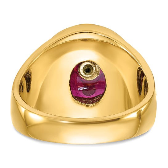 Thumbnail: 14k Men's Polished, Antiqued and Textured with Lab Created Ruby Masonic Ring