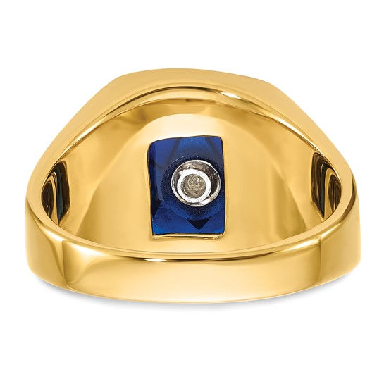 Thumbnail: 14k Men's Polished and Grooved with Black Enamel and Imitation Blue Spinel Mason