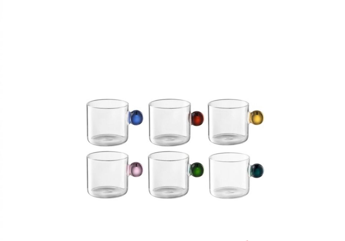 CONJUNTO XÍCARA TRANSPARENTE ALÇA MULTICOLOR 100ML 6PCS