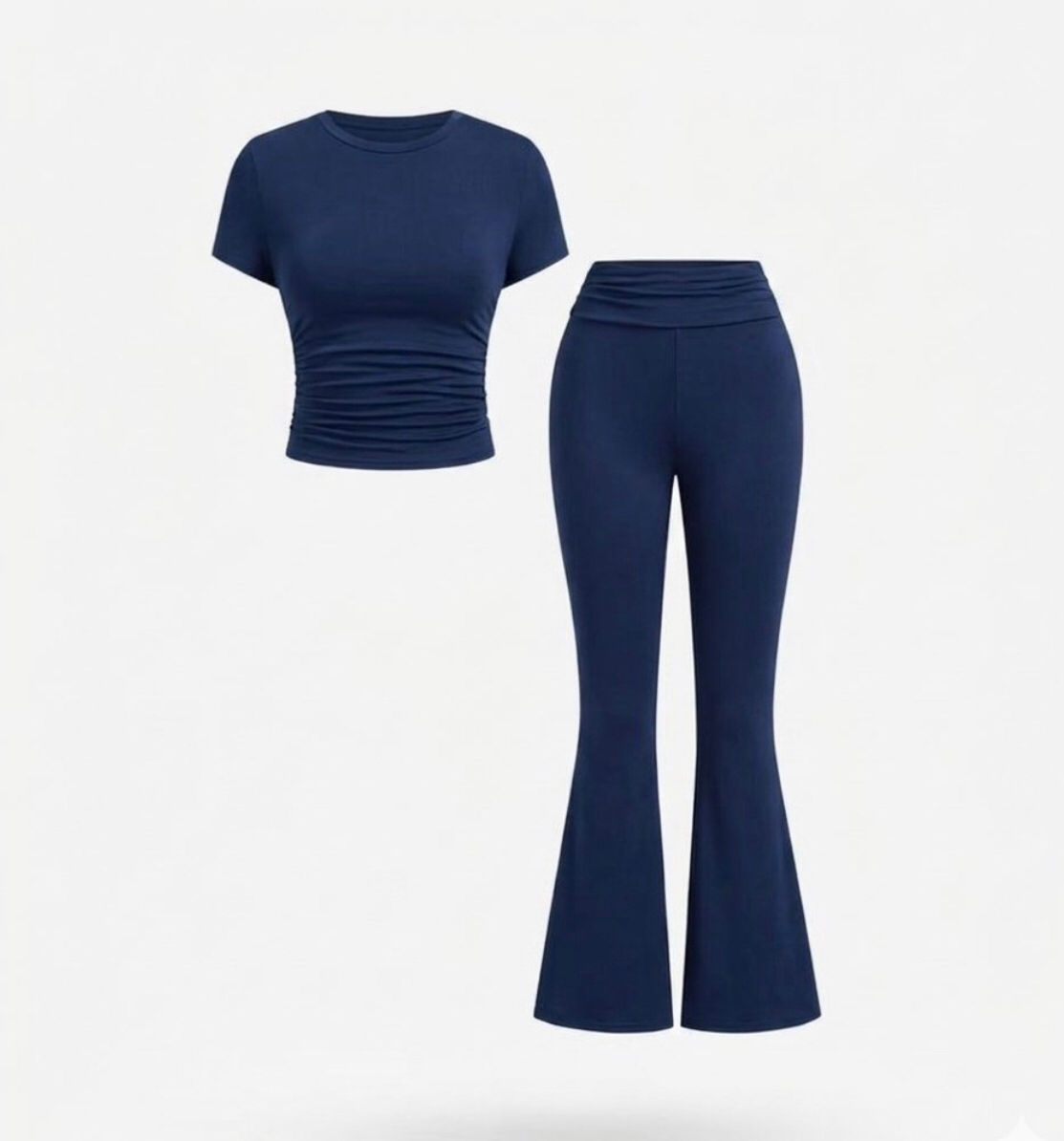 FITNESS | CONJUNTO YOGA — CROPPED+CALÇA FLARE