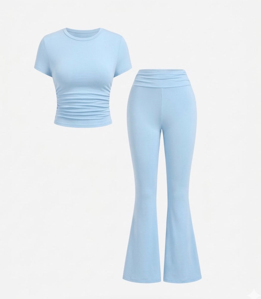 FITNESS | CONJUNTO YOGA—CROPPED+CALÇA FLARE