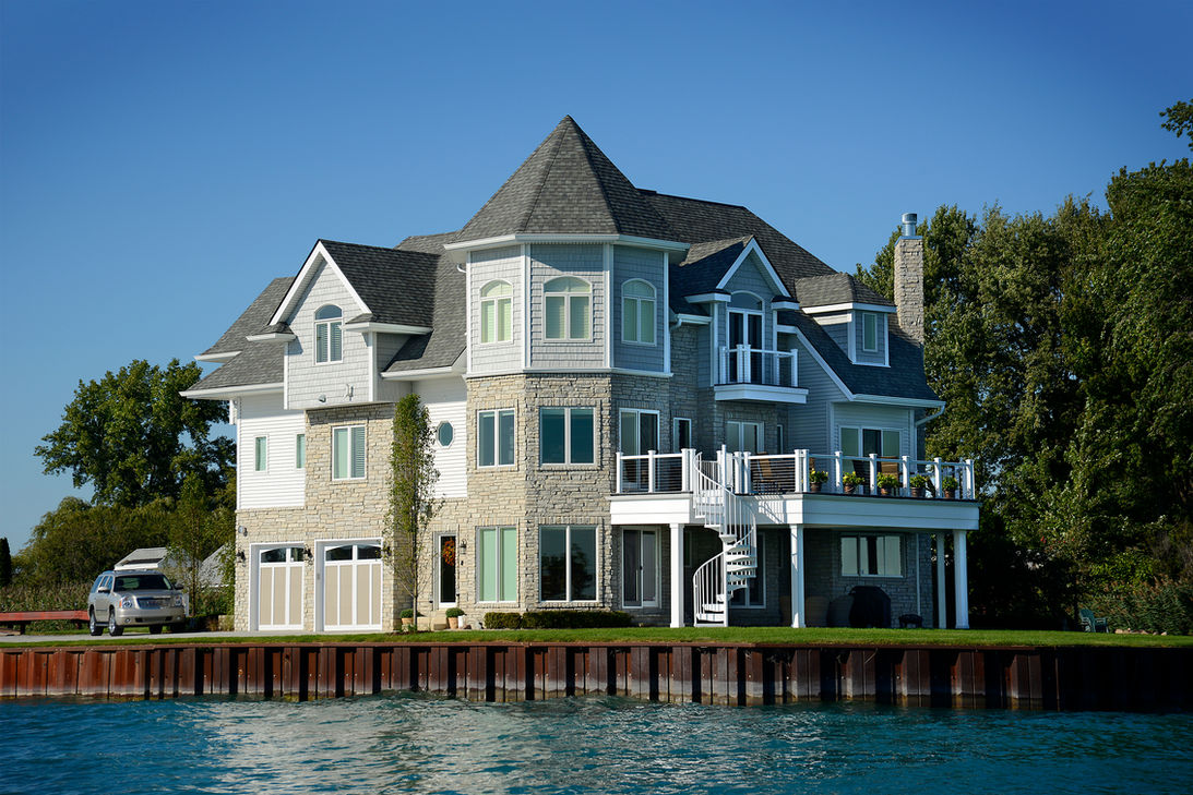 Traditional Residential Lakefront Architecture and Interior Design on Waterfront on Harsens Island Michigan