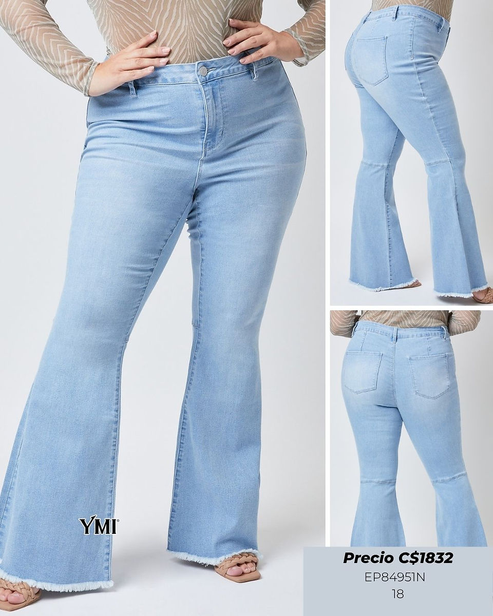 Colección Denim Plus Size con jeans, vestidos, blusas y otras prendas de mezclilla disponibles en tallas desde 1XL, ideales para crear outfits versátiles y modernos para cualquier ocasión.