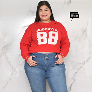Suéter navideño plus size en color rojo, corte cómodo y favorecedor.