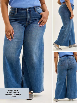 Colección Denim Plus Size con jeans, vestidos, blusas y otras prendas de mezclilla disponibles en tallas desde 1XL, ideales para crear outfits versátiles y modernos para cualquier ocasión.