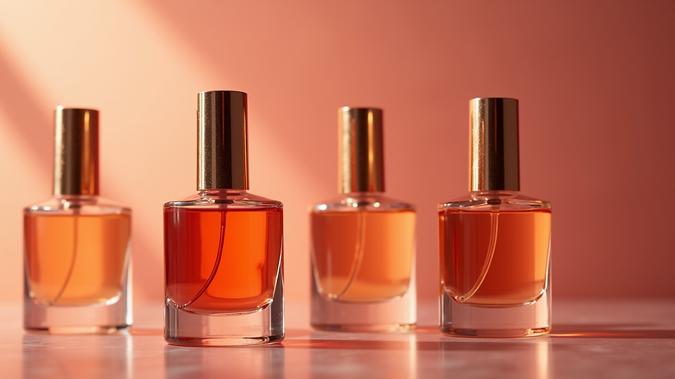 Primer plano de frascos de perfumes originales para mujer en exhibición