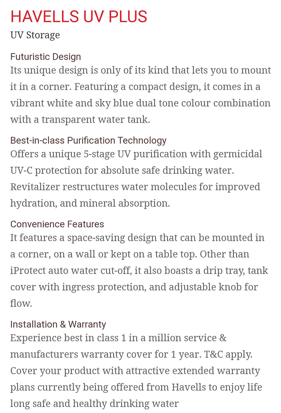 Thumbnail: Havells UV Plus 8-litres UF Water Purifier