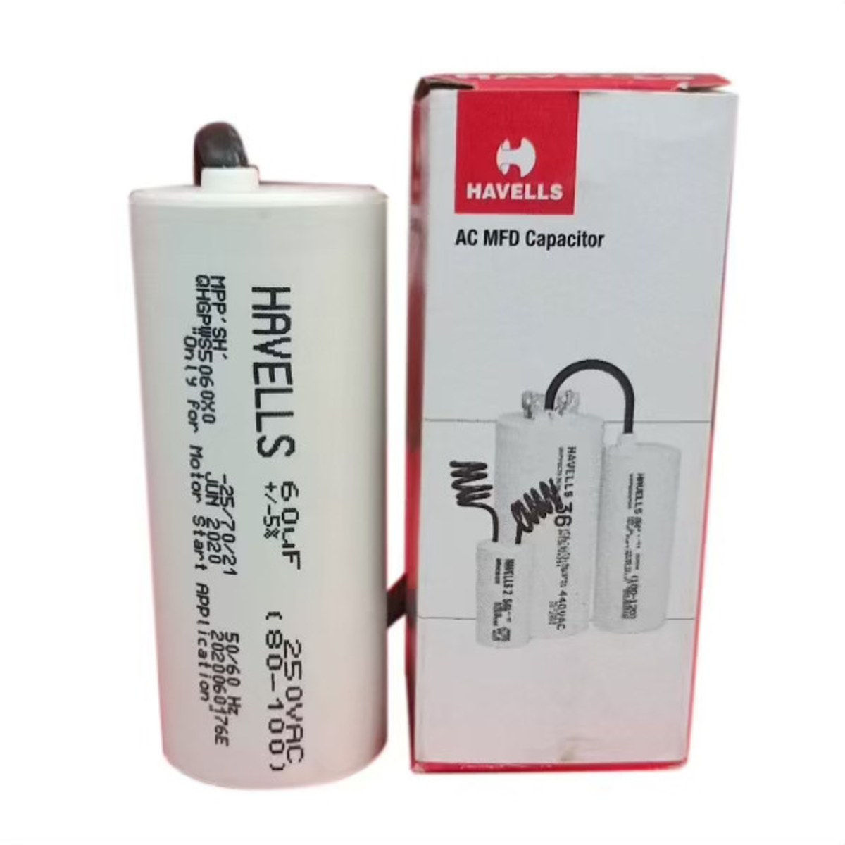 Havells Motor Start Capacitor 60uF Range 80-100 250V/PLWW/40x94