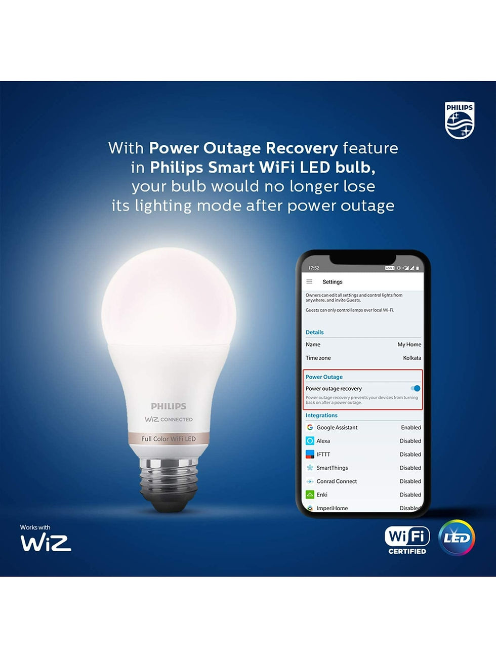 Thumbnail: Philips 10 Watts  WiFi Smart LED Bulb  wiz