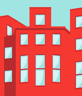 create a red building with square white windows in vector art form, making it minimalist.j