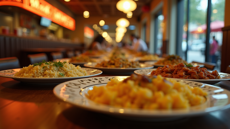 Eye-level view of an inviting table filled with delicious Indian dishes at Haldiram's