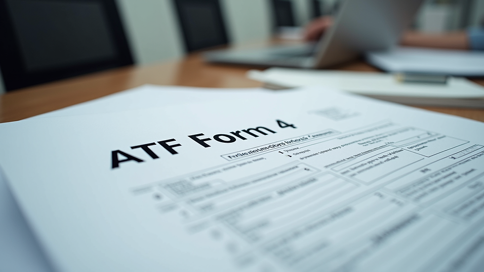 Close-up view of ATF Form 4 paperwork on a desk