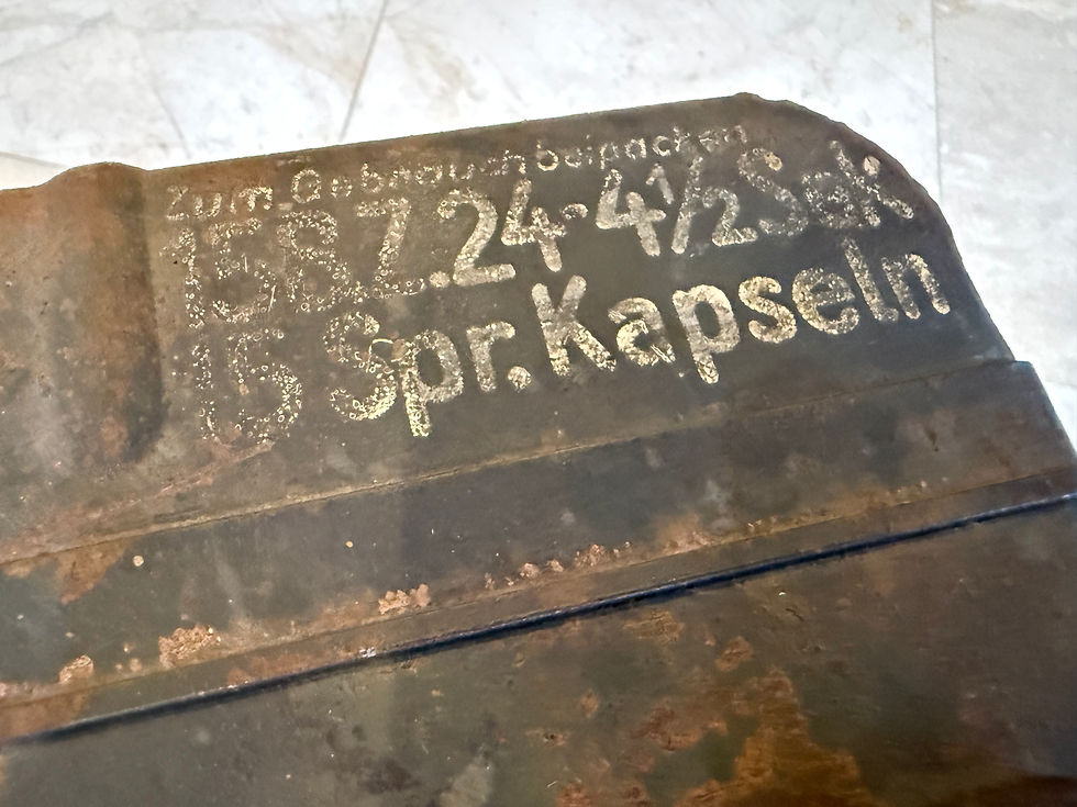 Thumbnail: WWII German M24 Potato Masher Stick Grenade Metal Transport Case Tragekasten 193