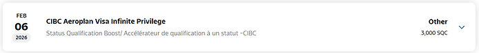 Aeroplan SQC from CIBC Credit Card