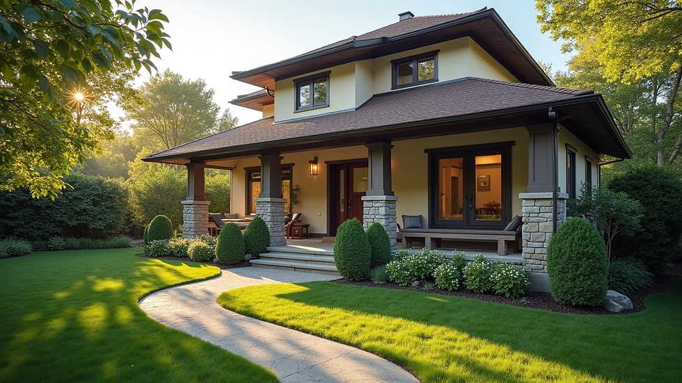 High angle view of a well-maintained residential home exterior