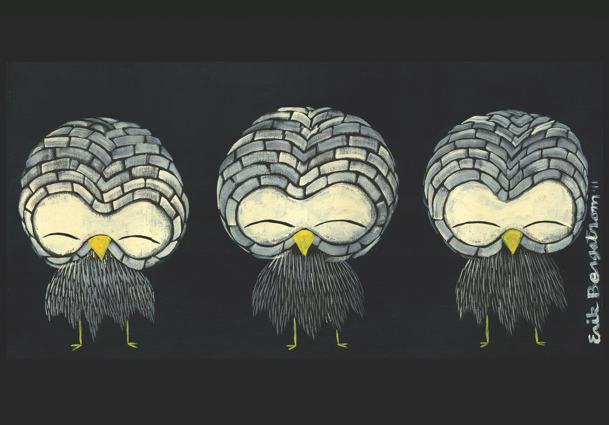 Three Giggling Owls (4x6 giclée print)