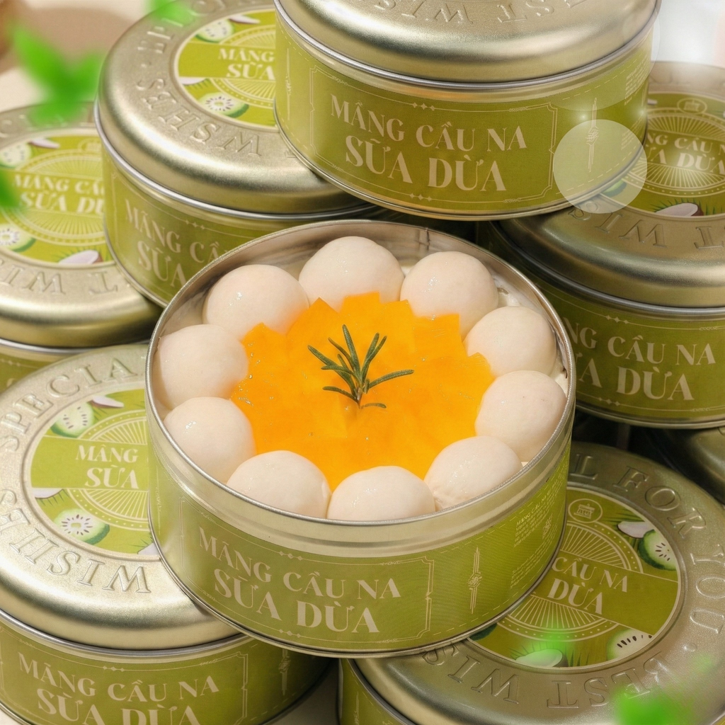 Bánh mãng cầu xiêm sữa dừa hộp thiếc 670g
