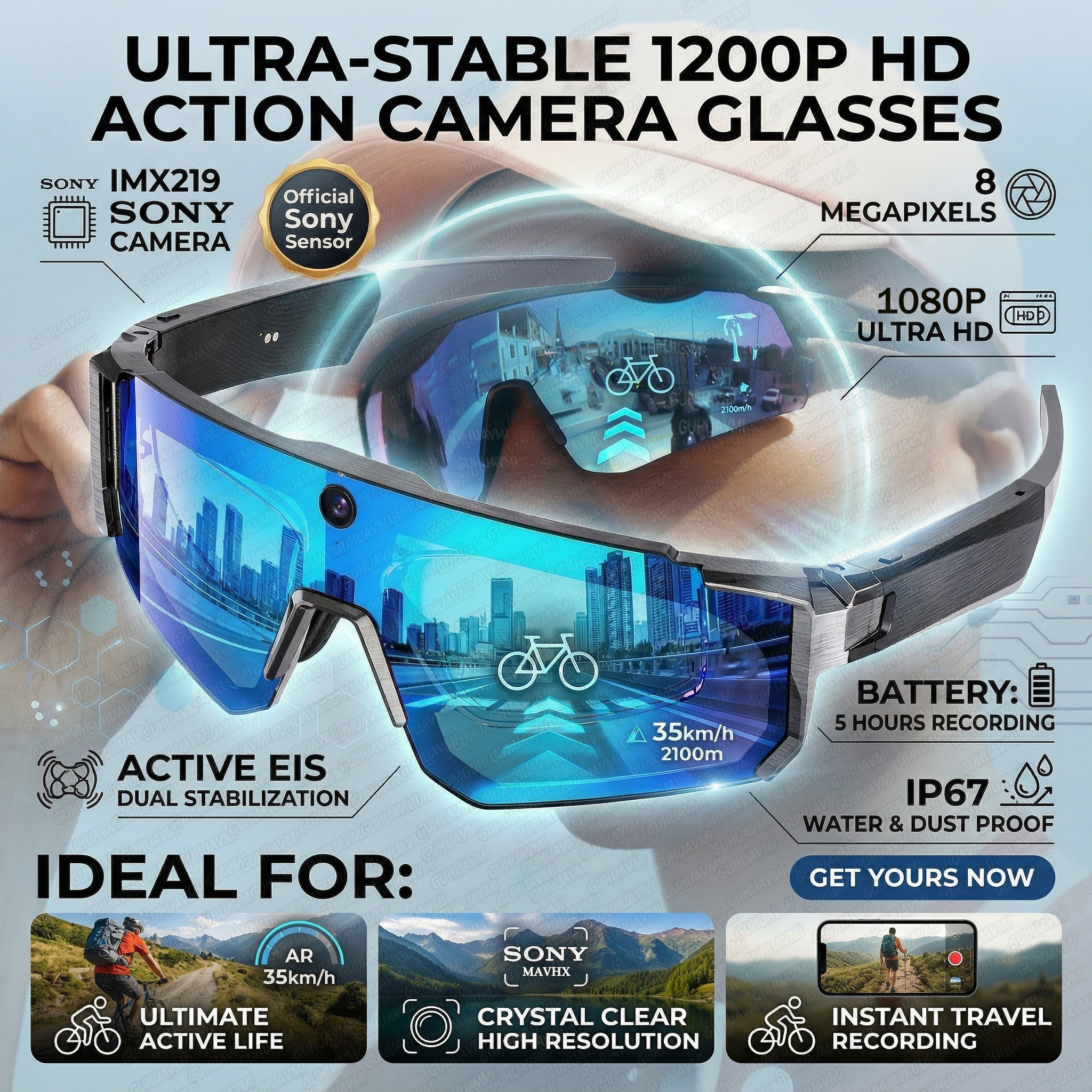 2026New AI Smart Glasses ChatGPT 1080P Camera 8MP Anti-shake Cycling Video&Photo