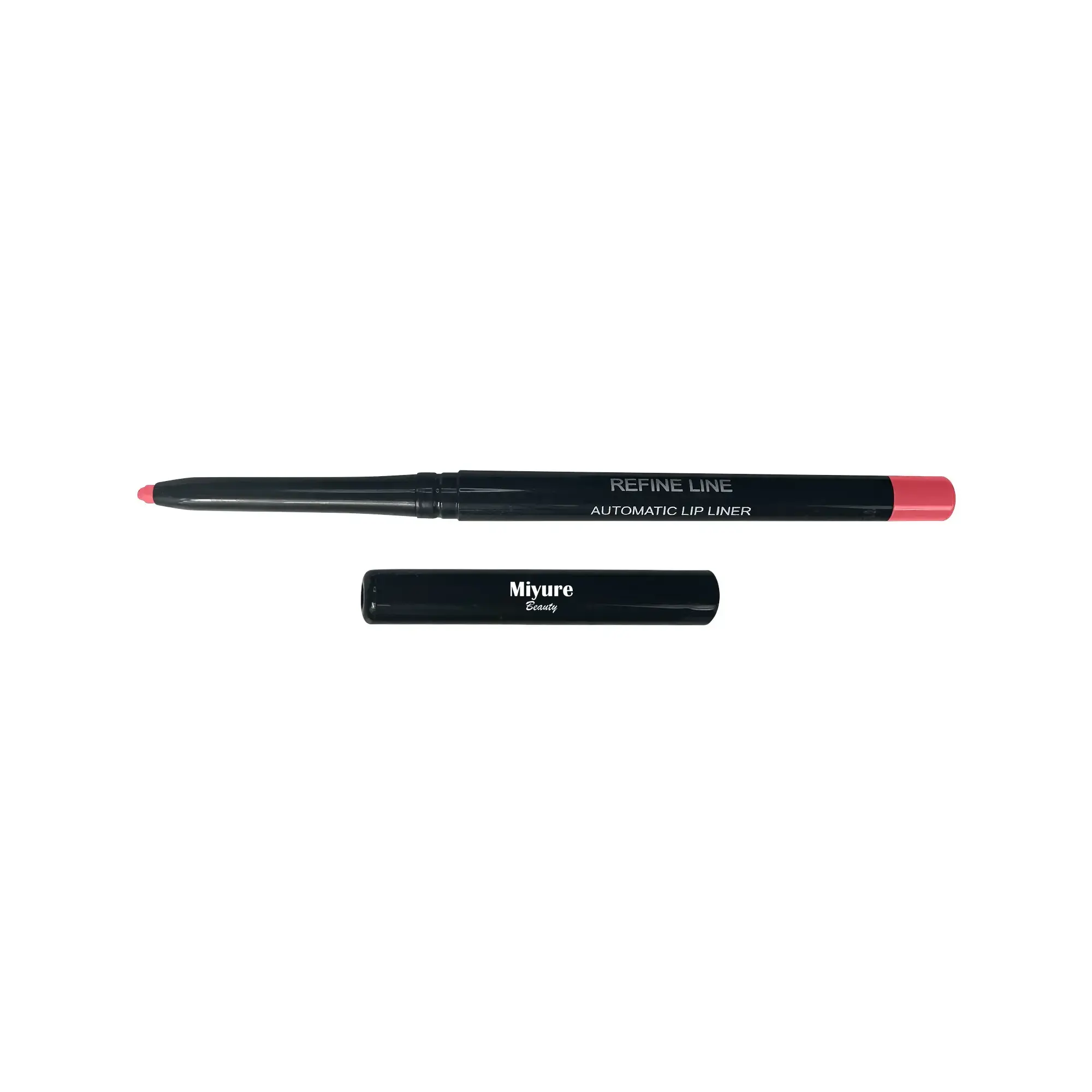 Black retractable makeup pencil with pink tip and cap