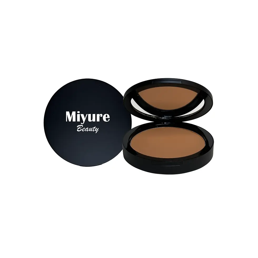 Miyure Beauty compact, open to show brown powder and mirror