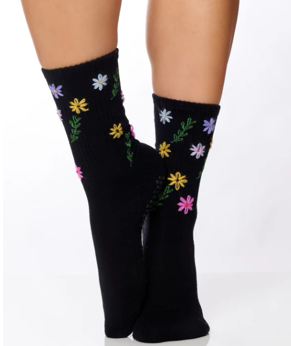 Thumbnail: Wild Flower Black Grip Sock