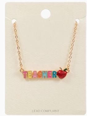 Rainbow Teacher Apple Necklace