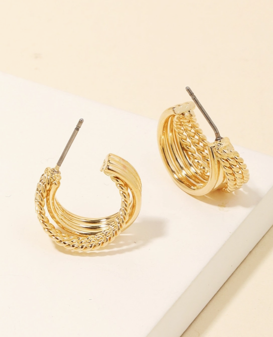 Twisted Layers Gold Hoop Earrings