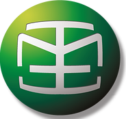 Logotipo Melyak International: diseño estilizado verde y blanco
