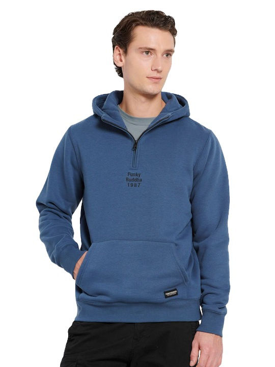 Funky Buddha Men's Half-Zip Hoodie-Blue