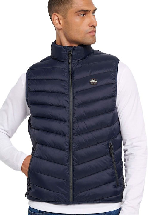 Funky Buddha Men's Vest Jacket-Navy Blue