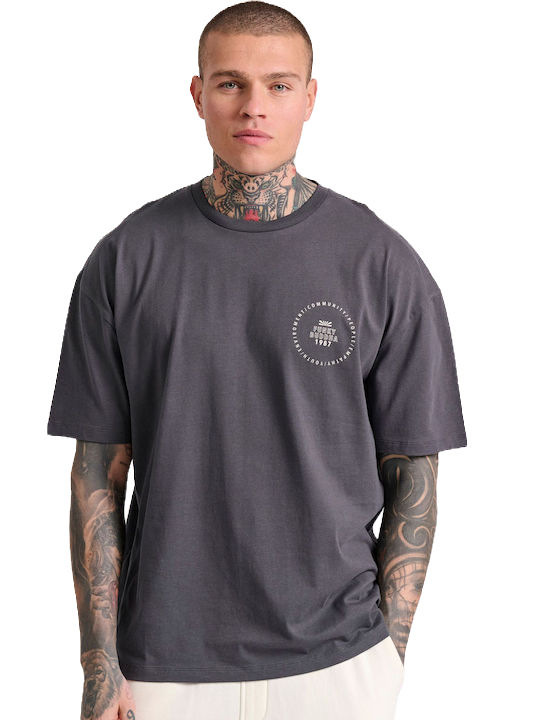 Funky Buddha Men's Oversized T-shirt with Artwork Print FBM009-024-04 Anthracite