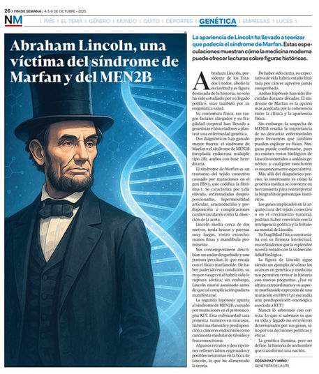 Abraham Lincoln, una víctima del síndrome de Marfan y del MEN2B.