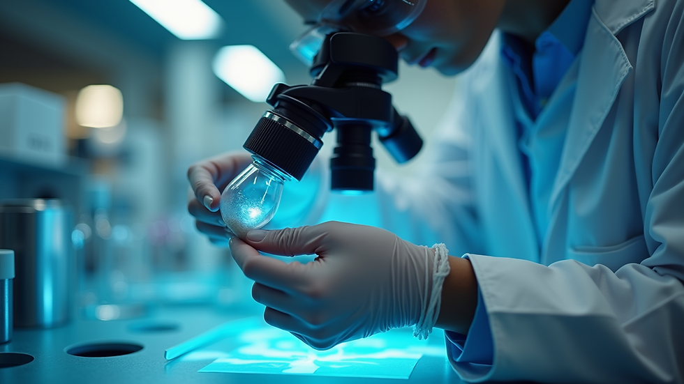 Close-up view of a laboratory technician handling a viral vector under a microscope