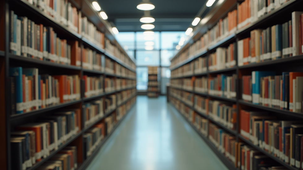 Vista panorámica de una biblioteca con libros de ciencia y genética