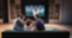 A family is watching a soccer moment on the TV and celebrating a goal, sitting on the couc