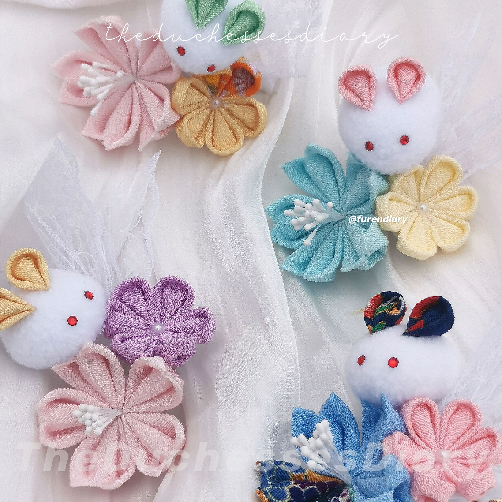 Carnation Bunnies Hairclips  |  兔子撫子髮夾发夹