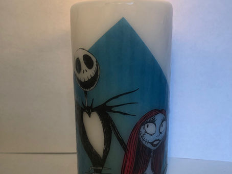 Custom Jack and Sally pillar candles are now available!