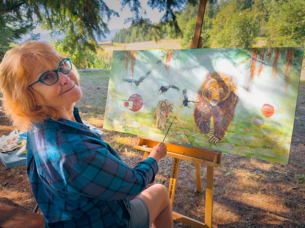 That's me, taking my painting in a new direction at our pond..