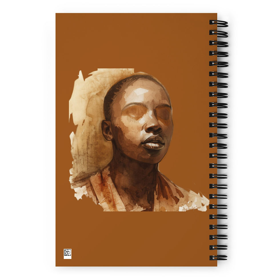 Thumbnail: Spiral notebook cover featuring a watercolor portrait of a person on brown background.