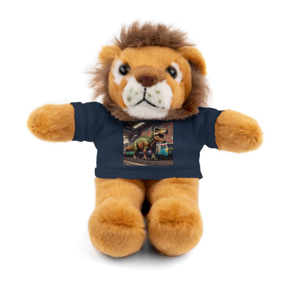 Thumbnail: Dino on the Tracks – Adorable Stuffed Animal with Custom Tee